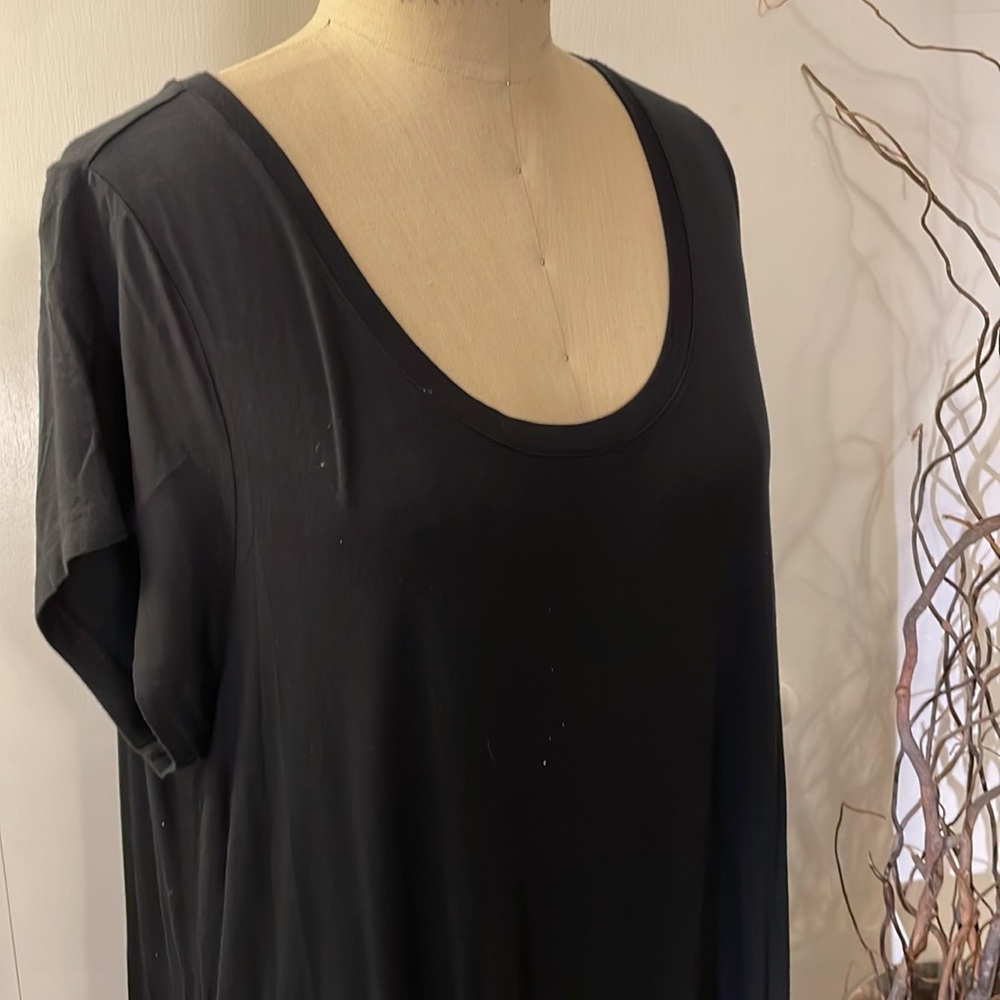 HALSTON Black cap sleeve scoop neck midi Dress - Picture 2 of 6